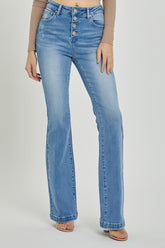 RISEN Women's High Rise Button Fly Bootcut Jeans - Stylish & Comfortable Denim